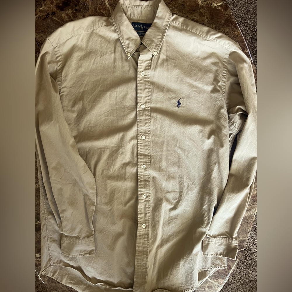 Size Medium khaki Ralph Lauren button up shirt